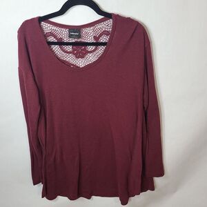 Wallpapher Medium Burgundy Shirt Long Sleeves Lace‎ Back Casual